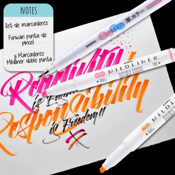 Set lettering 12 unidades Zebra (6 Funwari + 6 mildliner) - Imagen 2